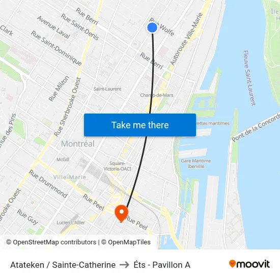 Atateken / Sainte-Catherine to Éts - Pavillon A map