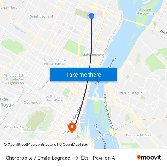Sherbrooke / Émile-Legrand to Éts - Pavillon A map