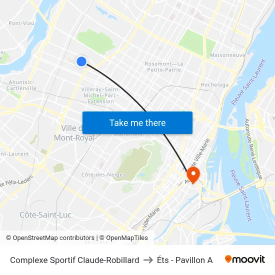 Complexe Sportif Claude-Robillard to Éts - Pavillon A map
