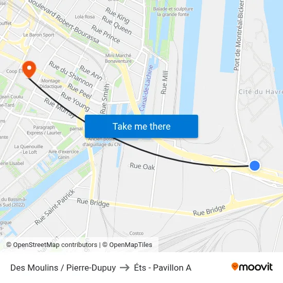 Des Moulins / Pierre-Dupuy to Éts - Pavillon A map