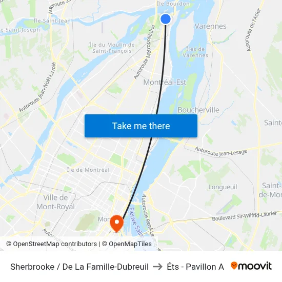 Sherbrooke / De La Famille-Dubreuil to Éts - Pavillon A map