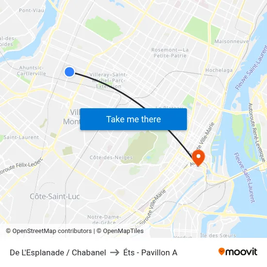 De L'Esplanade / Chabanel to Éts - Pavillon A map