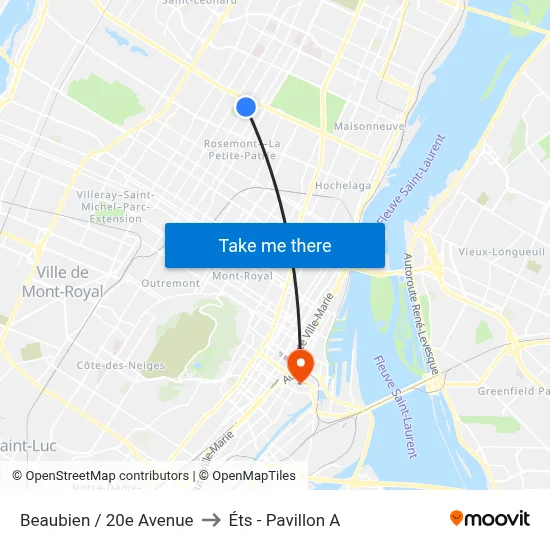 Beaubien / 20e Avenue to Éts - Pavillon A map