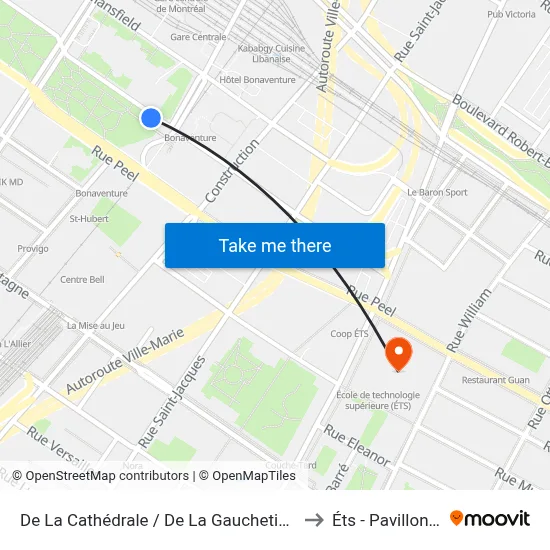 De La Cathédrale / De La Gauchetière to Éts - Pavillon A map