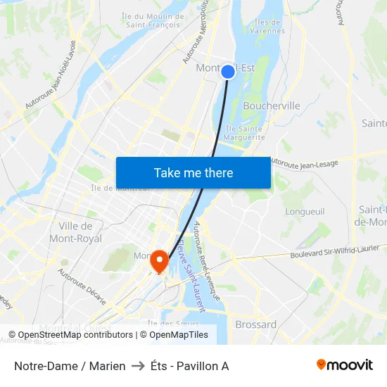 Notre-Dame / Marien to Éts - Pavillon A map