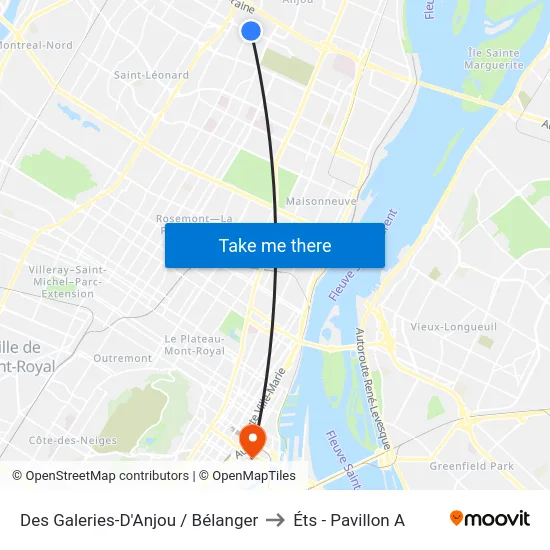 Des Galeries-D'Anjou / Bélanger to Éts - Pavillon A map