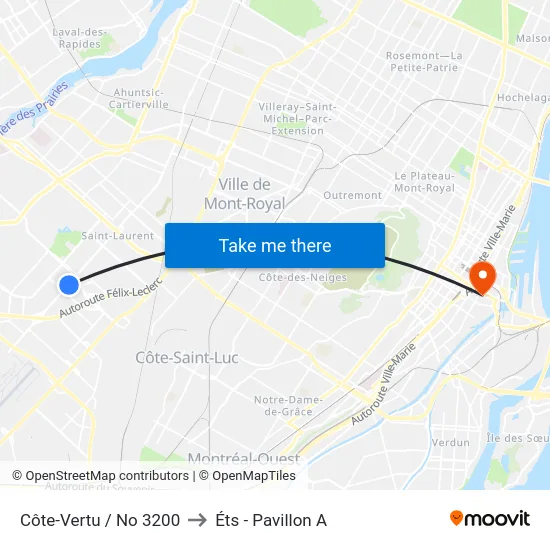 Côte-Vertu / No 3200 to Éts - Pavillon A map