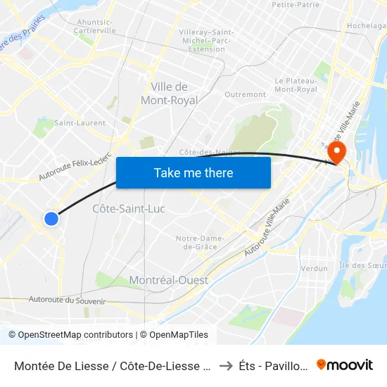 Montée De Liesse / Côte-De-Liesse (Sud) to Éts - Pavillon A map