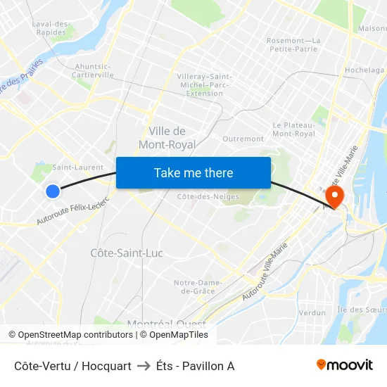 Côte-Vertu / Hocquart to Éts - Pavillon A map