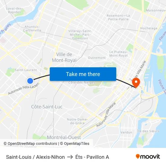 Saint-Louis / Alexis-Nihon to Éts - Pavillon A map