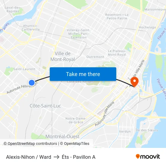 Alexis-Nihon / Ward to Éts - Pavillon A map