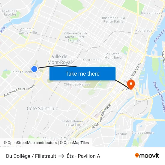 Du Collège / Filiatrault to Éts - Pavillon A map