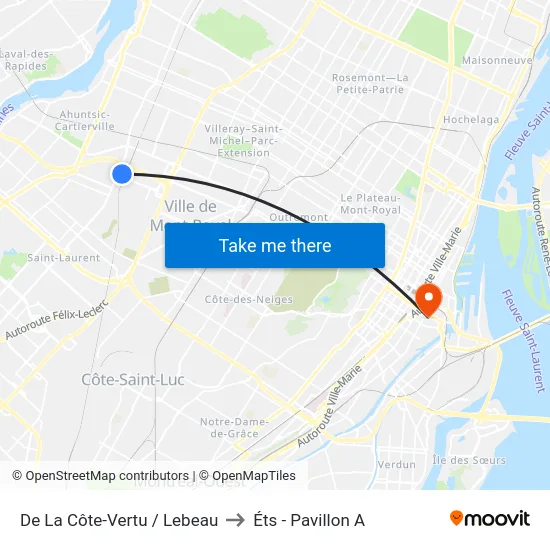 De La Côte-Vertu / Lebeau to Éts - Pavillon A map