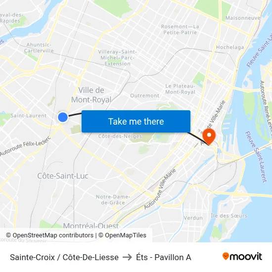 Sainte-Croix / Côte-De-Liesse to Éts - Pavillon A map