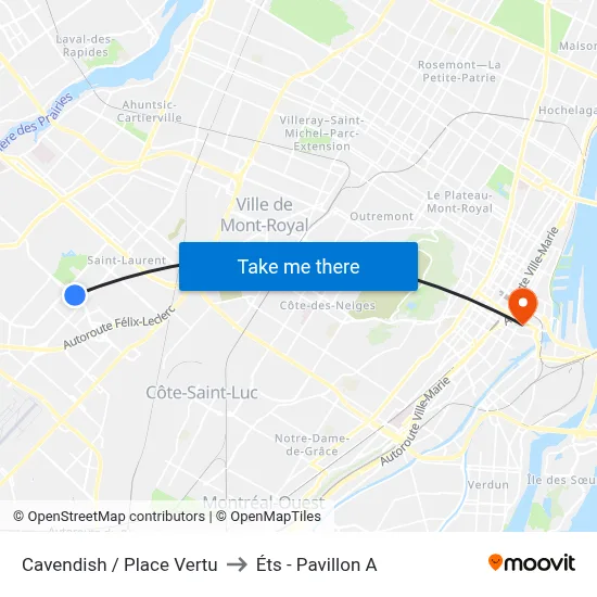 Cavendish / Place Vertu to Éts - Pavillon A map