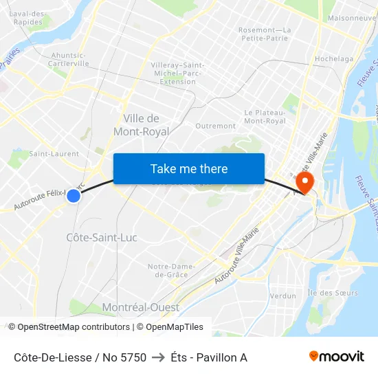 Côte-De-Liesse / No 5750 to Éts - Pavillon A map