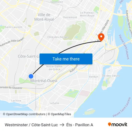 Westminster / Côte-Saint-Luc to Éts - Pavillon A map