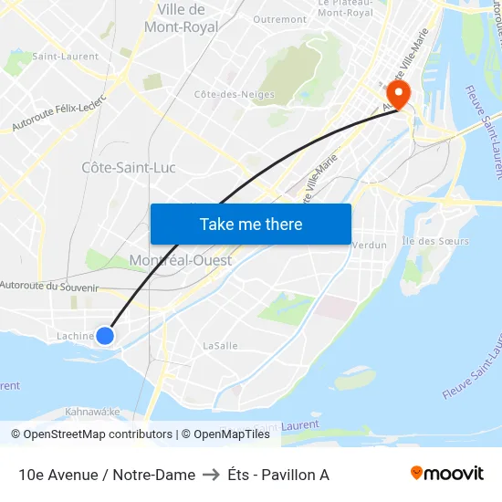 10e Avenue / Notre-Dame to Éts - Pavillon A map