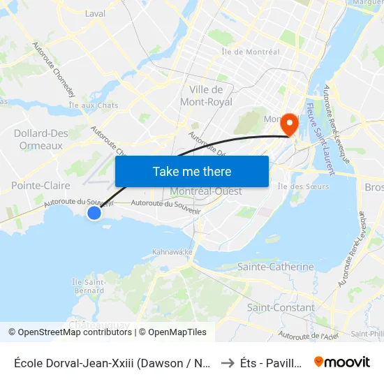 École Dorval-Jean-Xxiii (Dawson / No 1301) to Éts - Pavillon A map