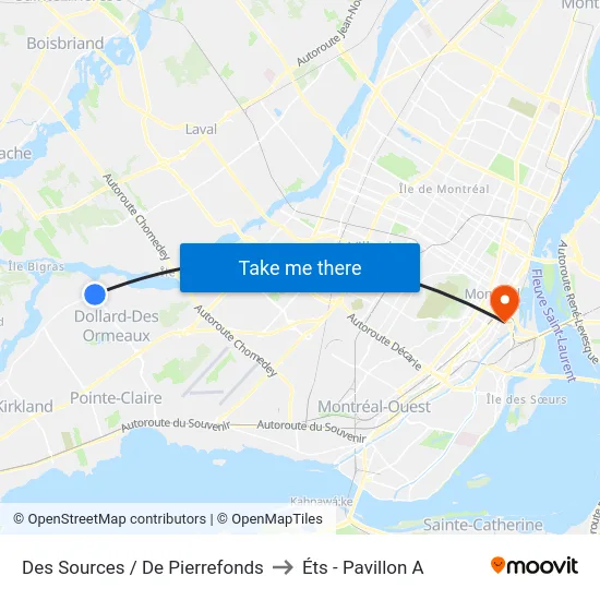 Des Sources / De Pierrefonds to Éts - Pavillon A map
