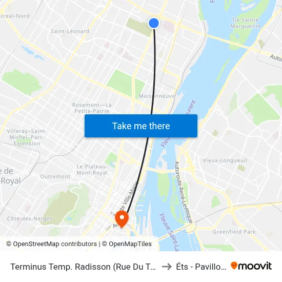Terminus Temp. Radisson (Rue Du Trianon) to Éts - Pavillon A map