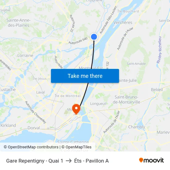 Gare Repentigny - Quai 1 to Éts - Pavillon A map