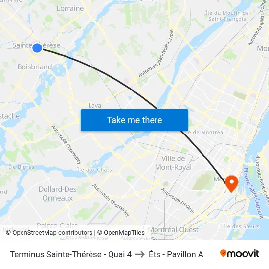 Terminus Sainte-Thérèse - Quai 4 to Éts - Pavillon A map