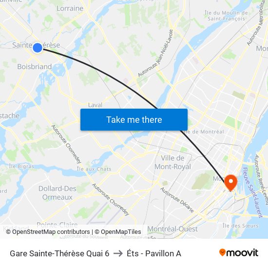 Gare Sainte-Thérèse Quai 6 to Éts - Pavillon A map