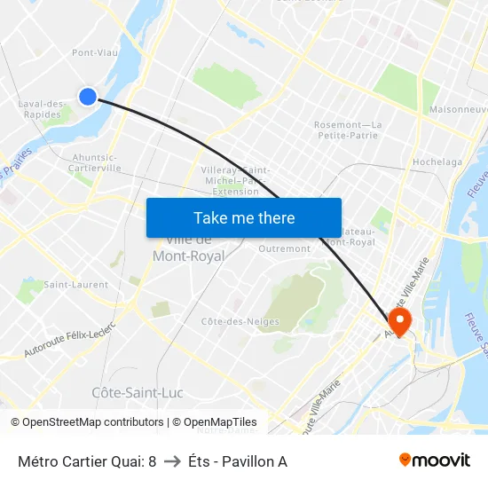 Métro Cartier Quai: 8 to Éts - Pavillon A map