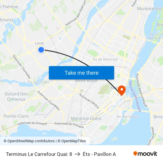 Terminus Le Carrefour Quai: 8 to Éts - Pavillon A map