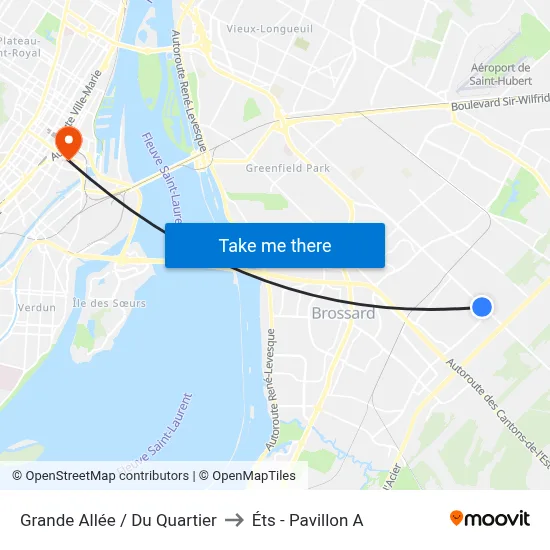 Grande Allée / Du Quartier to Éts - Pavillon A map