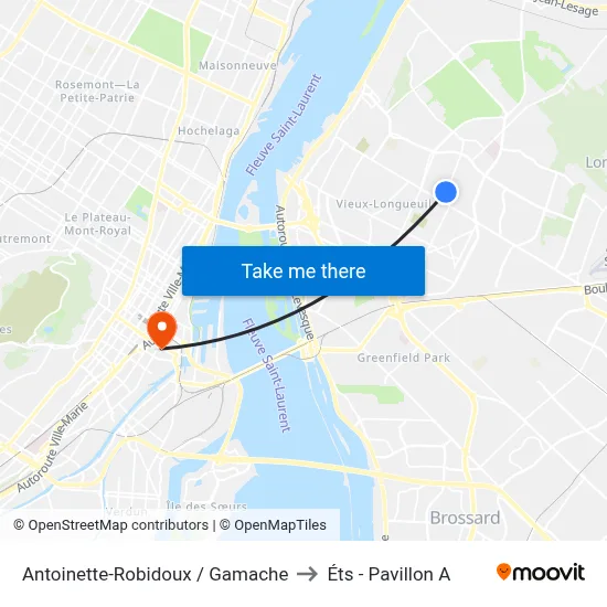 Antoinette-Robidoux / Gamache to Éts - Pavillon A map