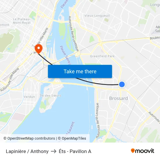 Lapinière / Anthony to Éts - Pavillon A map