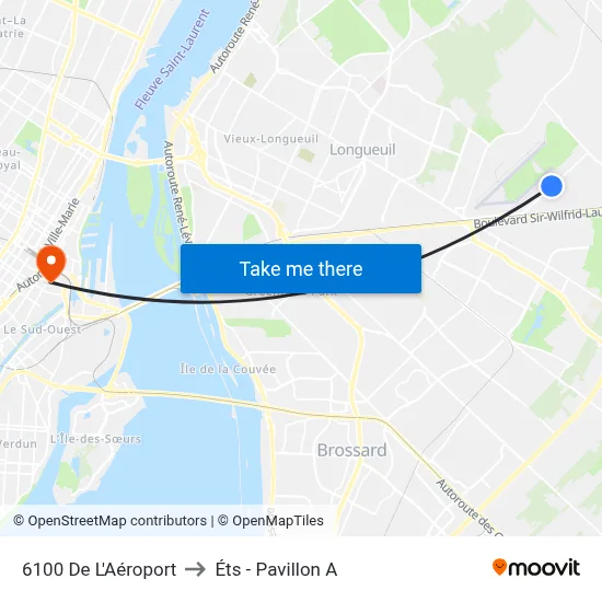 6100 De L'Aéroport to Éts - Pavillon A map