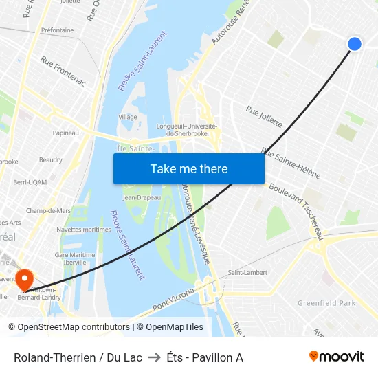 Roland-Therrien / Du Lac to Éts - Pavillon A map