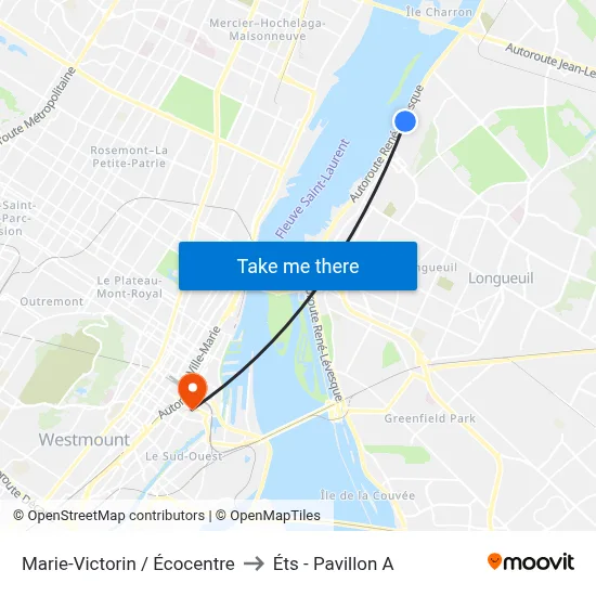 Marie-Victorin / Écocentre to Éts - Pavillon A map