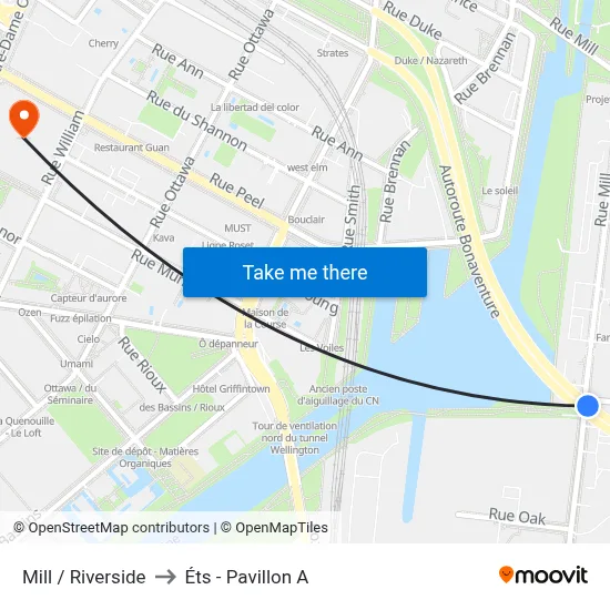 Mill / Riverside to Éts - Pavillon A map