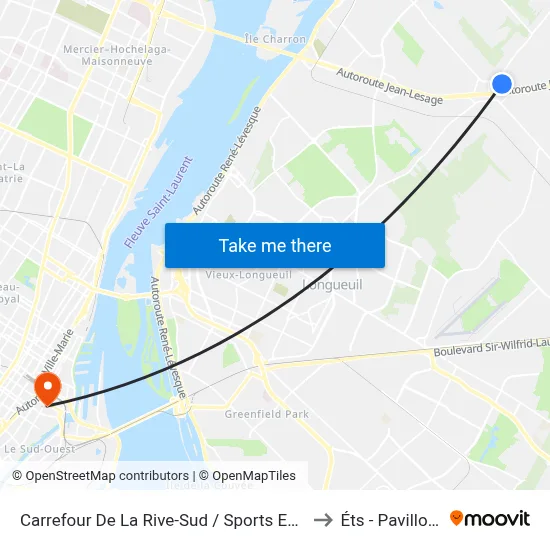 Carrefour De La Rive-Sud / Sports Experts to Éts - Pavillon A map