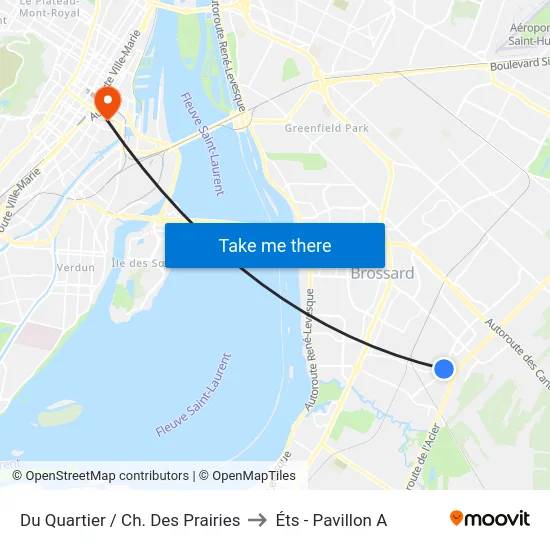 Du Quartier / Des Prairies to Éts - Pavillon A map