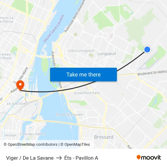 Viger / De La Savane to Éts - Pavillon A map
