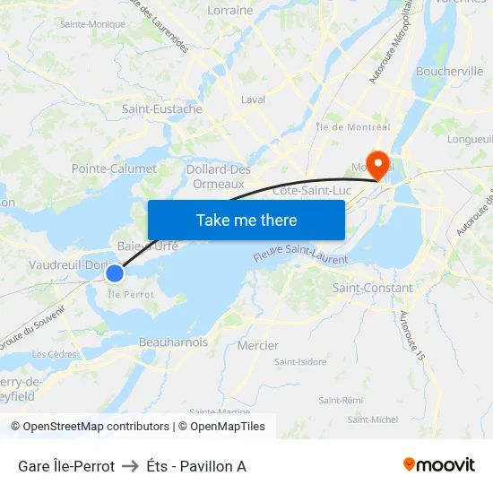 Gare Île-Perrot to Éts - Pavillon A map