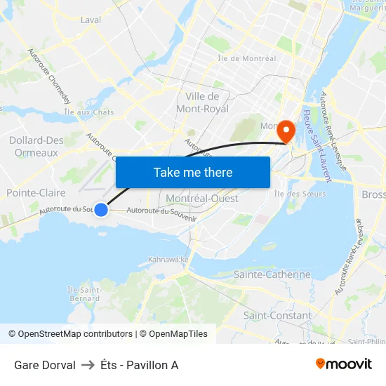 Gare Dorval to Éts - Pavillon A map