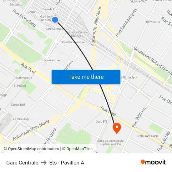 Gare Centrale to Éts - Pavillon A map