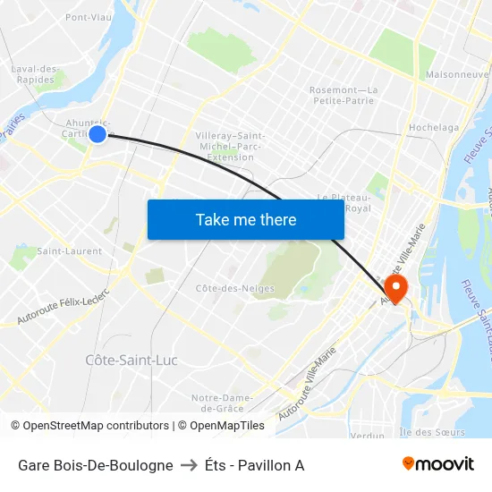 Gare Bois-De-Boulogne to Éts - Pavillon A map