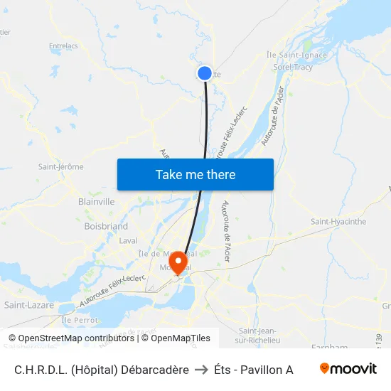 C.H.R.D.L. (Hôpital) Débarcadère to Éts - Pavillon A map