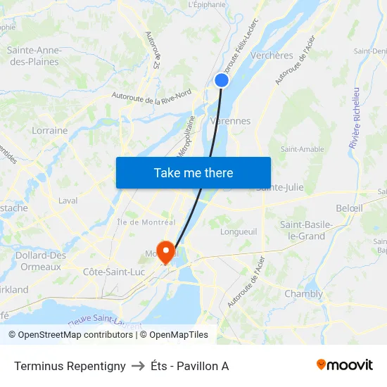 Terminus Repentigny to Éts - Pavillon A map