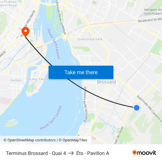 Terminus Brossard - Quai 4 to Éts - Pavillon A map