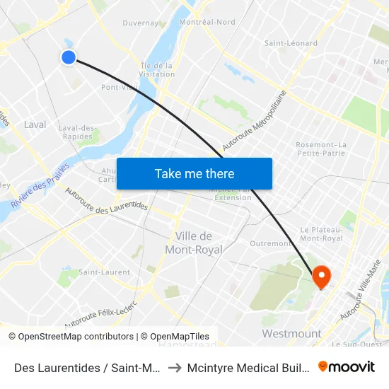 Des Laurentides / Saint-Martin to Mcintyre Medical Building map