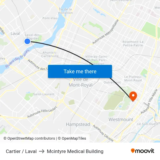 Cartier / Laval to Mcintyre Medical Building map