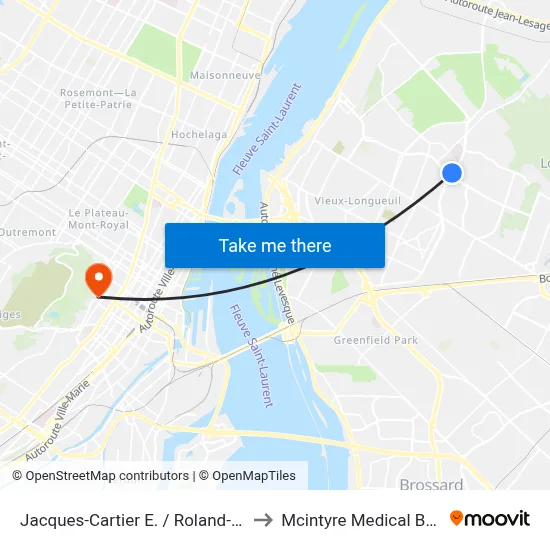 Jacques-Cartier E. / Roland-Therrien to Mcintyre Medical Building map